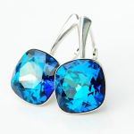 Kolczyki jak diamenty kryształ square Swarovski bermuda blue - 3