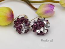 KOLCZYKI PLECIONE W KULE MIX FIOLETOWY