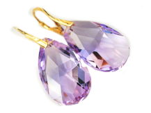KOLCZYKI MIGDAŁ SWAROVSKI DELIKATNY FIOLET złoto