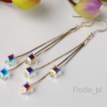 DŁUGIE KOLCZYKI KOSTKA 6 MM CRYSTAL AB - 3