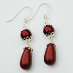 Kolczyki kropla perła bordo burgund Swarovski Pearl - 2