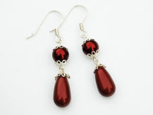 Kolczyki kropla perła bordo burgund Swarovski Pearl