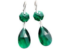 KOLCZYKI DŁUGIE EMERALD OCTAGON MIGDAŁ
