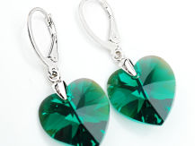KOLCZYKI SERCE SWAROVSKI CIEMNA ZIELEŃ